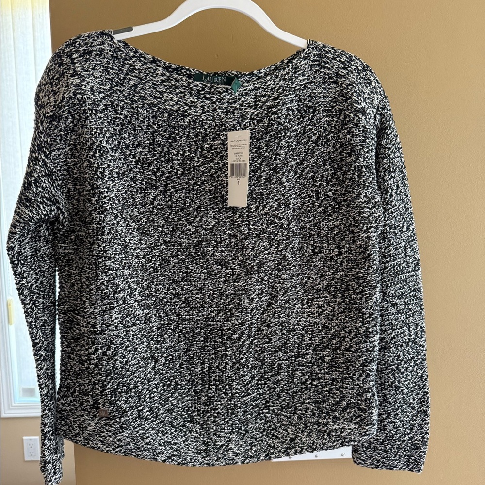 Lauren Ralph Lauren Black & White Marled Cotton Sweater